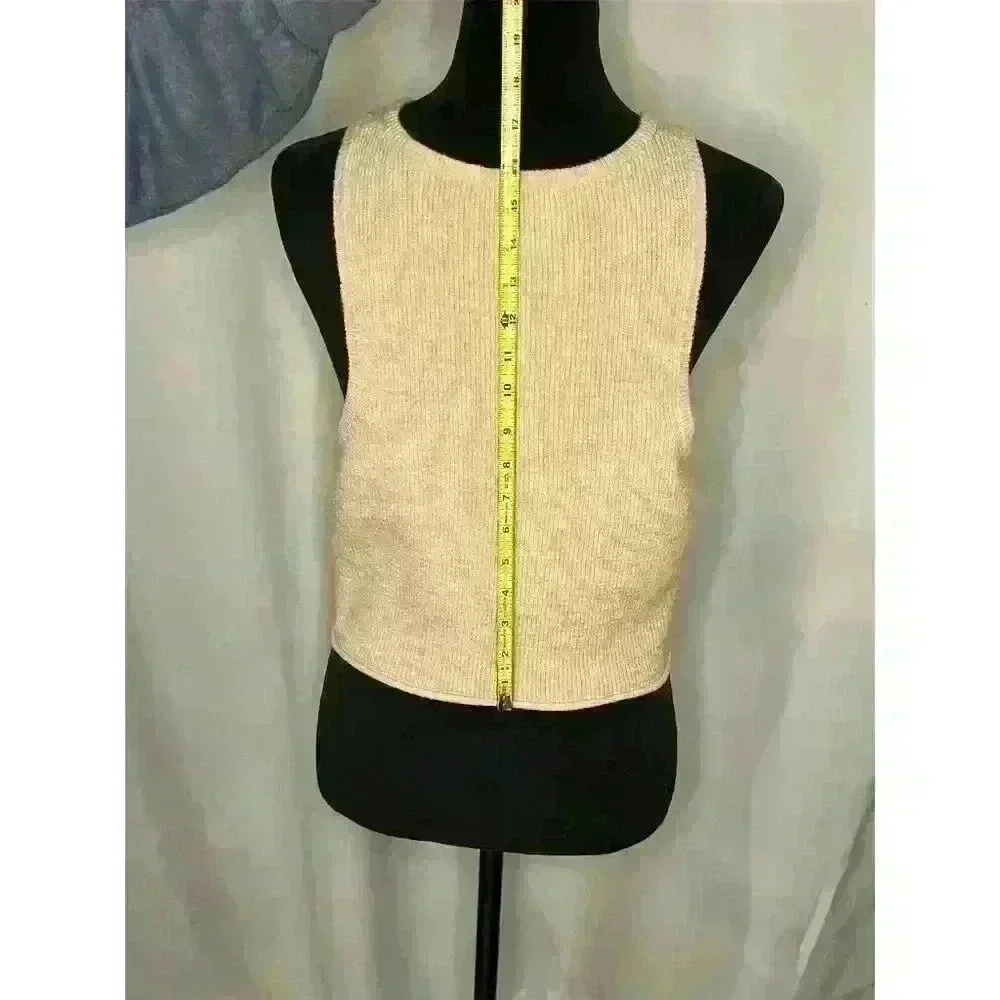 J.Crew Women's M Beige Sleeveless Knit Crop Top Ribbed Casual Spring - Picture 3 of 10